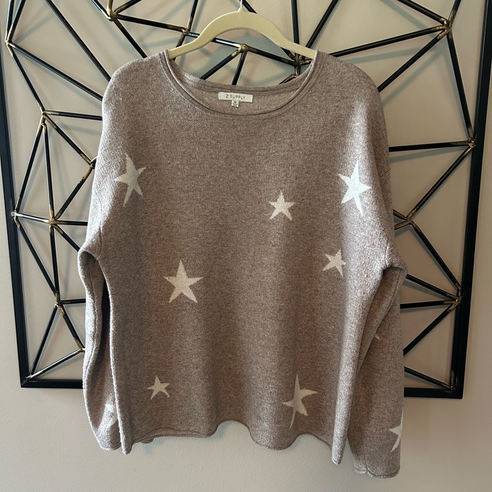 Z Supply Star Pattern Sweater in Brown and White